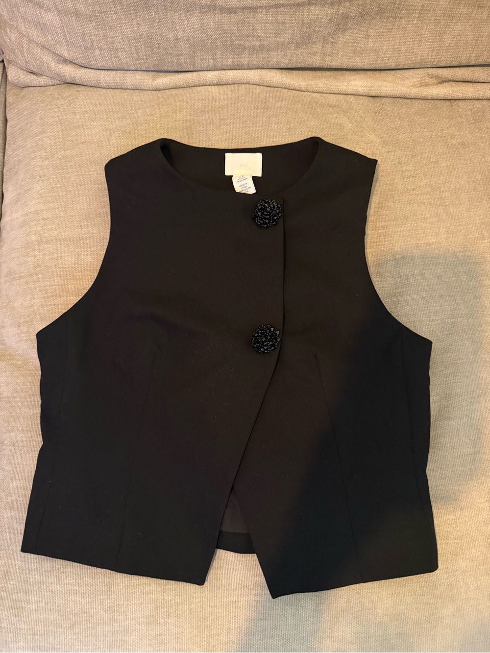 H&M Black Sleeveless Crop Vest with Decorative Buttons